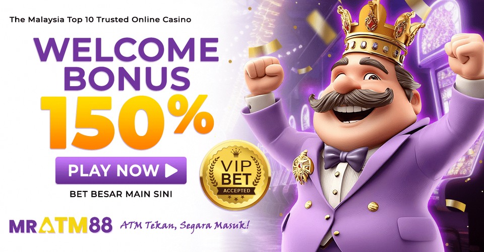 MRATM88 Welcome Bonus 150 percent promo banner with VIP bet accepted - mratm88-my.org