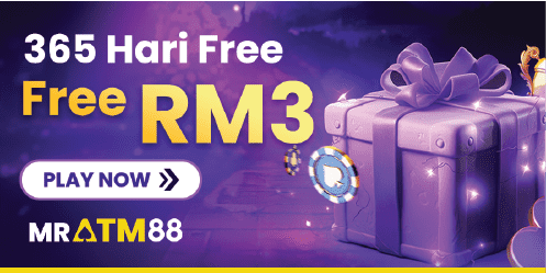 The Play Now button for the MRATM88 365 Hari Free RM3 daily bonus promotion.