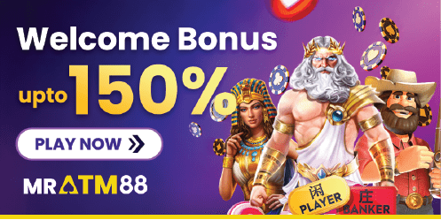 Banner encouraging new users to register and claim the MRATM88 Welcome Bonus up to 150%.