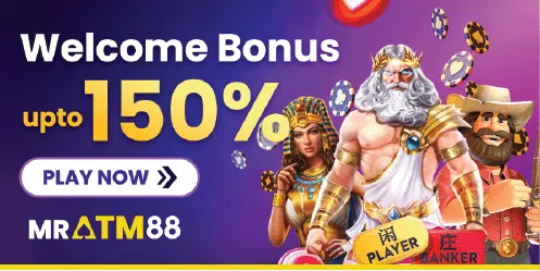 Banner encouraging new users to register and claim the MRATM88 Welcome Bonus up to 150%.