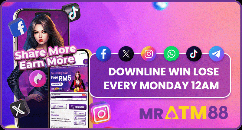 MRATM88 'Share More Earn More' downline commission banner, highlighting superior bonus value compared to Mamak24.