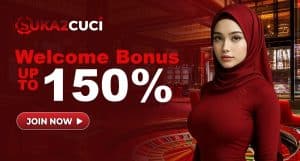 suka2cuci welcome bonus 150 percent banner design