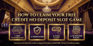 MRATM8 guide showing steps to claim free credit no deposit slot game bonuses.