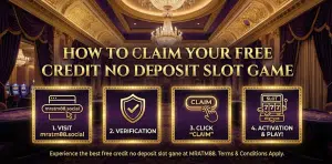 MRATM8 guide showing steps to claim free credit no deposit slot game bonuses.