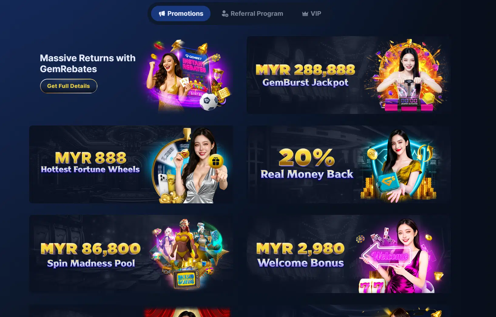 gembet online casino promotions page