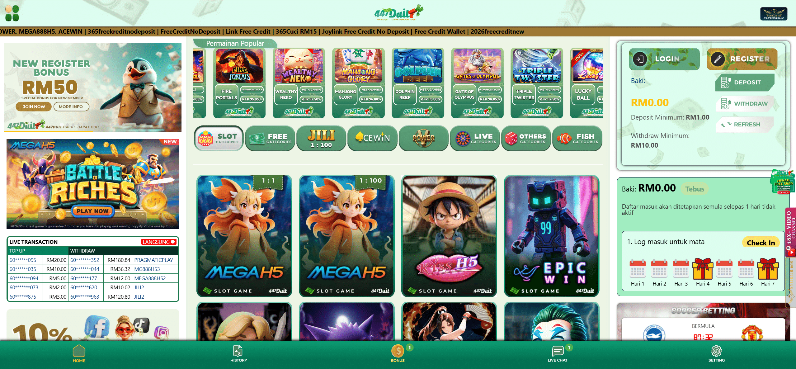 447duit online casino homepage